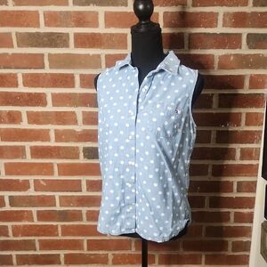 Rommy Hilfiger Denim Polka Dot Sleeveless Top, Size Small
